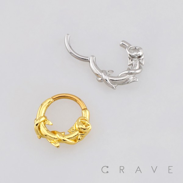 FLORAL ROSE VINE THORN LEAVES SEPTUM CLICKER RING 316L SURGICAL STEEL FLORAL ROSE VINE THORN LEAVES SEPTUM CLICKER RING 316L SURGICAL STEEL